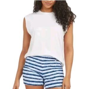 Spanx Blue Painted Stripes 6"‎ Sunshine Pull On Stretch Pockets Shorts Size 2X